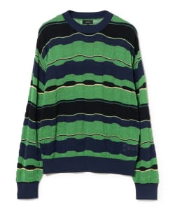 BEAMS / 男裝 12G 多色提花 橫條紋 圓領 針織衫