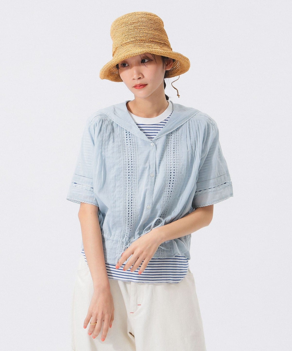ヴィンテージ レース ショートシャツ シャツ・ブラウス WOMEN SAX ONE SIZE ヴィンテージ レース ショートシャツ シャツ・ブラウス WOMEN SAX ONE SIZE