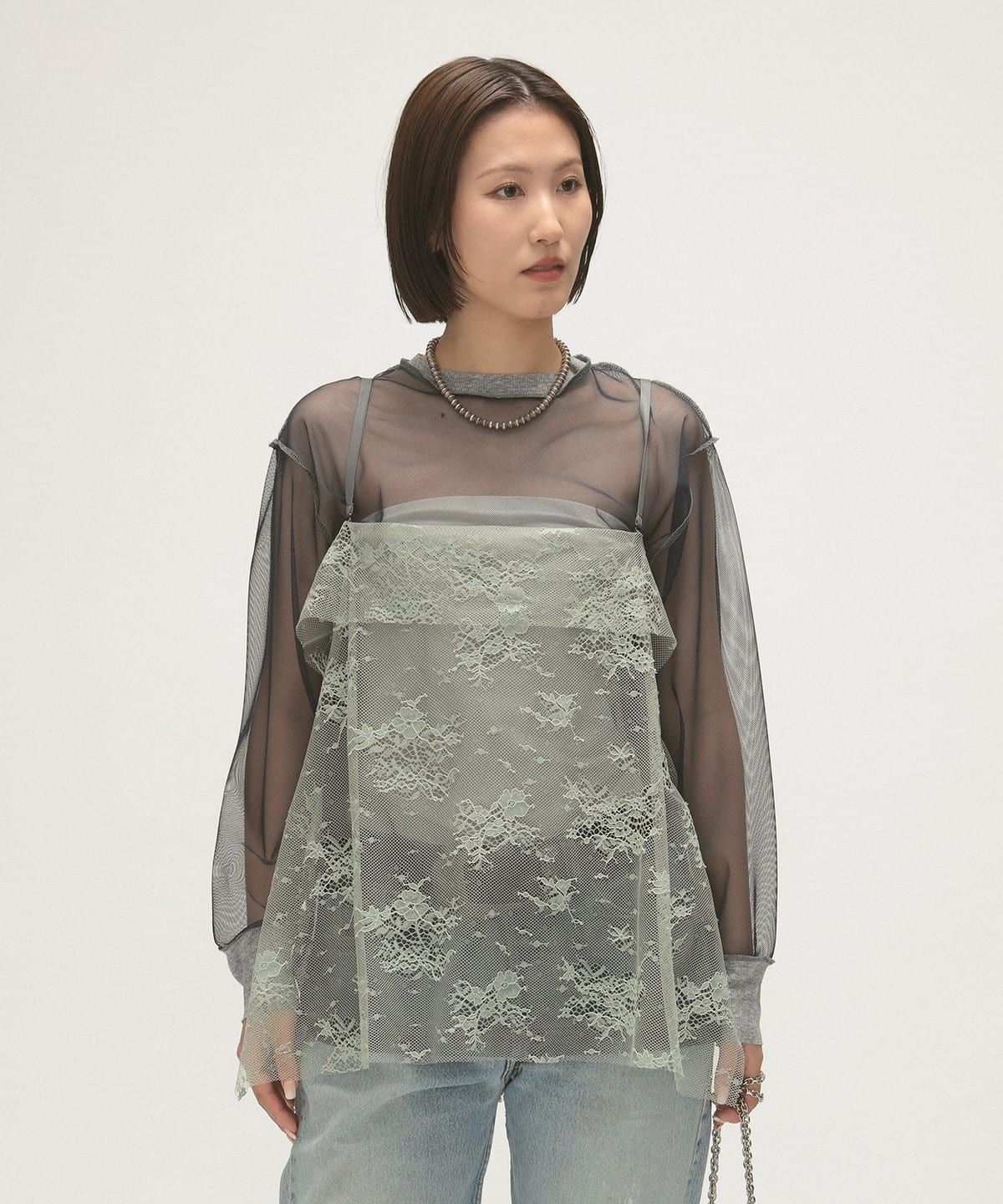maturely マチュアリー / トリコット シフォン レース キャミソール Tシャツ・カットソー WOMEN CHARCOAL. GRAY ONE SIZE maturely マチュアリー / トリコット シフォン レース キャミソール Tシャツ・カットソー WOMEN CHARCOAL. GRAY ONE SIZE