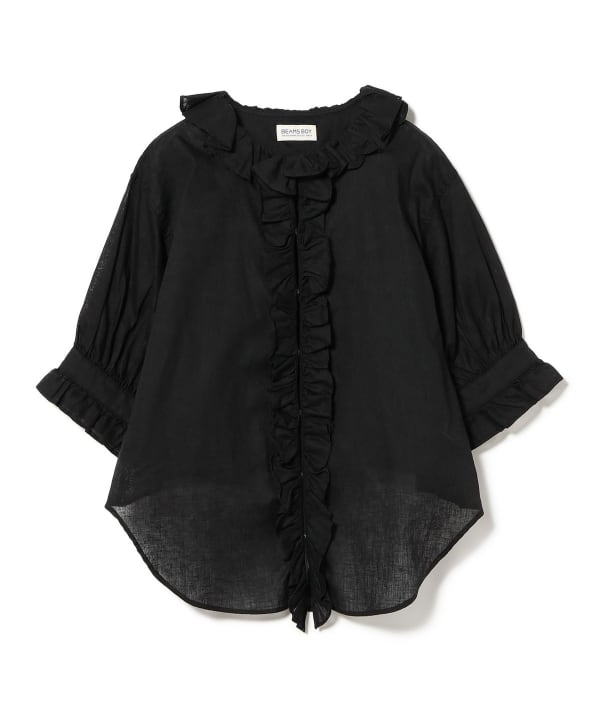 BEAMS BOY/コットンリネンフリルギャザーショートスリーブブラウス24SS BEAMS BOY ブラウス シャツ コットン リネン フリル ギャザー