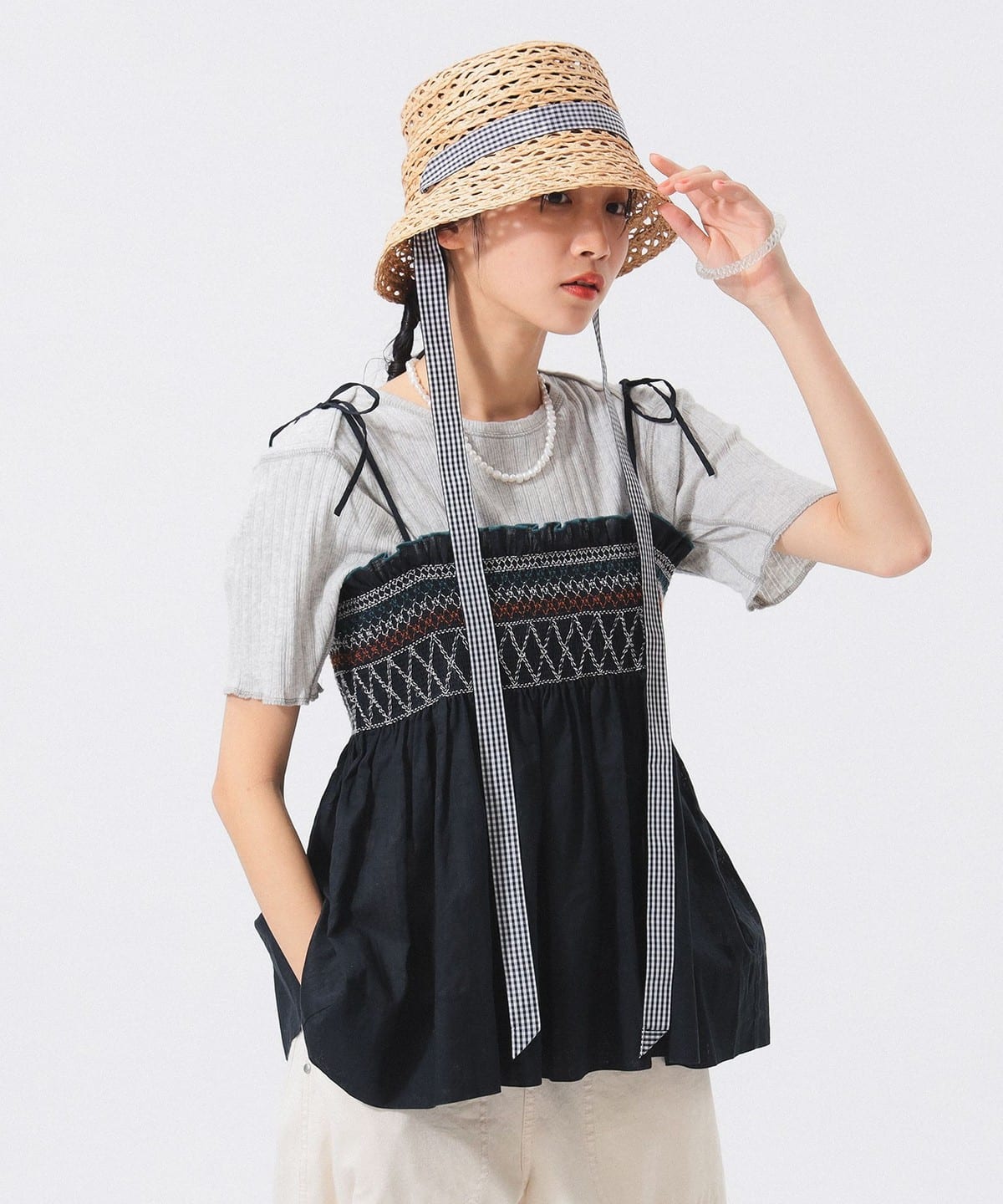 シャーリング キャミソール Tシャツ・カットソー WOMEN BLACK ONE SIZE シャーリング キャミソール Tシャツ・カットソー WOMEN BLACK ONE SIZE