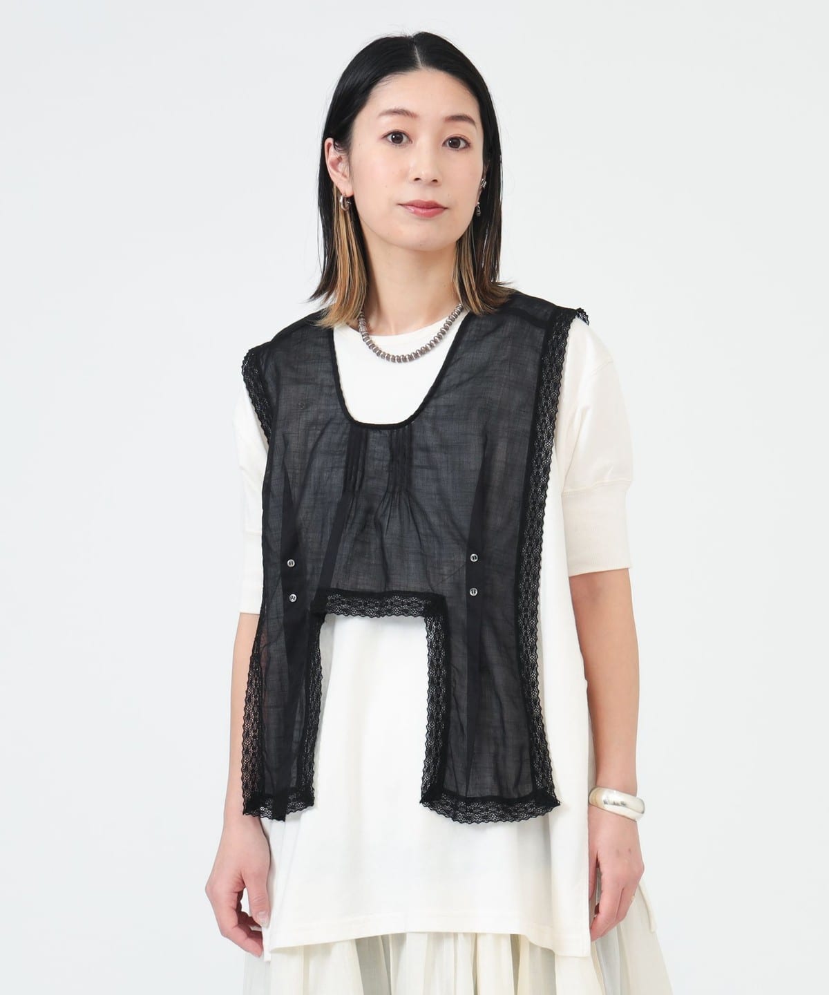 〈WOMEN〉レース ビブ ノースリーブ シャツ・ブラウス WOMEN BLACK ONE SIZE 〈WOMEN〉レース ビブ ノースリーブ シャツ・ブラウス WOMEN BLACK ONE SIZE
