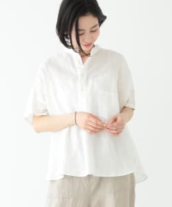 BEAMS BOY / リネン バンドカラー プルオーバーシャツ