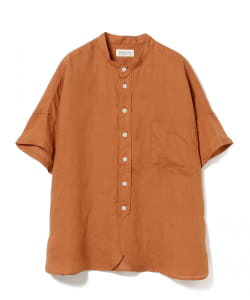 BEAMS BOY / リネン スタンドカラー ショートスリーブ シャツ