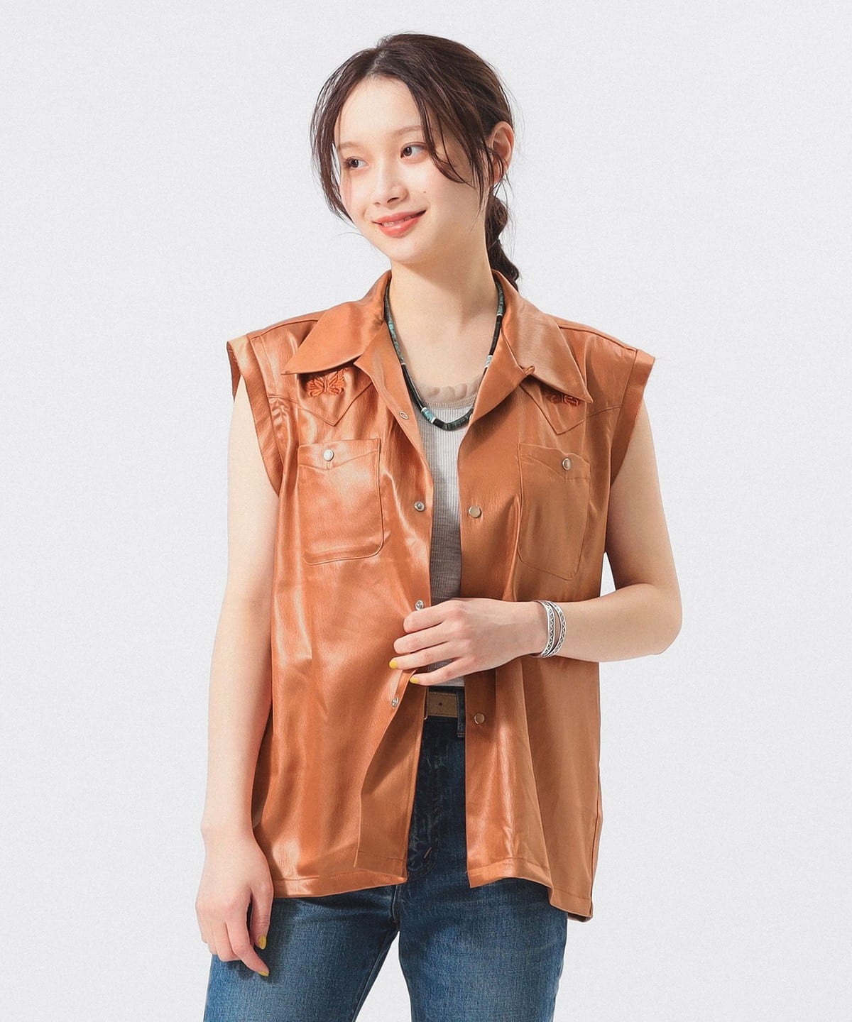 【別注】NEEDLES ニードルズ / ウエスタン ノースリーブ シャツ シャツ・ブラウス WOMEN LIGHT ORANGE XS 【別注】NEEDLES ニードルズ / ウエスタン ノースリーブ シャツ シャツ・ブラウス WOMEN LIGHT ORANGE XS