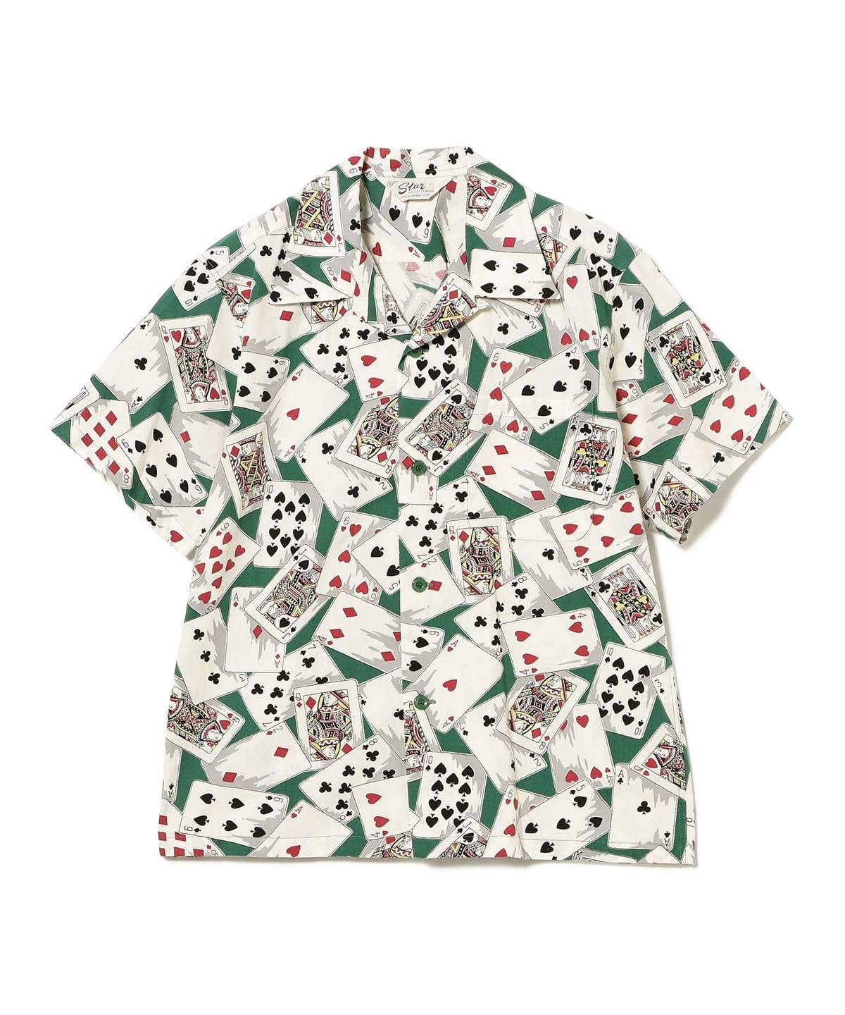 STAR OF HOLLYWOOD スター オブ ハリウッド / TYPEWRITER COTTON OPEN SHIRT "PLAYING CARDS" シャツ・ブラウス WOMEN GREEN M STAR OF HOLLYWOOD スター オブ ハリウッド / TYPEWRITER COTTON OPEN SHIRT "PLAYING CARDS" シャツ・ブラウス WOMEN GREEN M