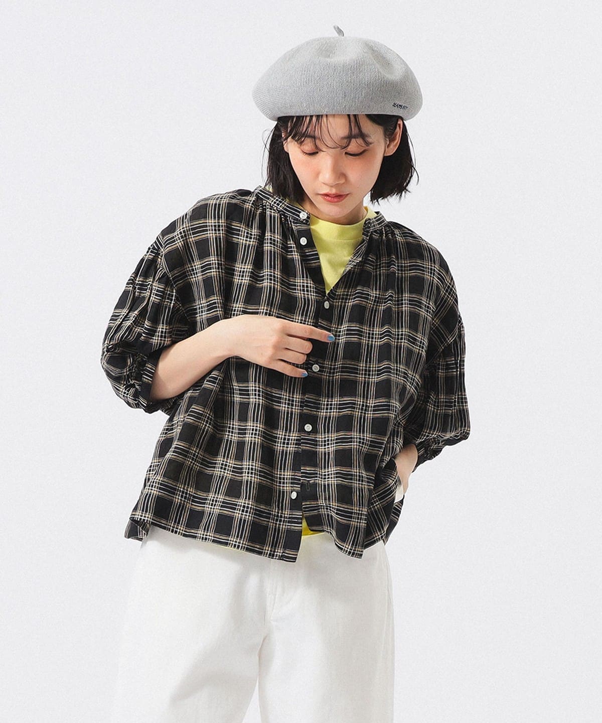 BEAMS BOY（ビームス ボーイ）リネン チェック スモック シャツ