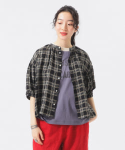 【+10%ポイントUP】リネン チェック スモック シャツ