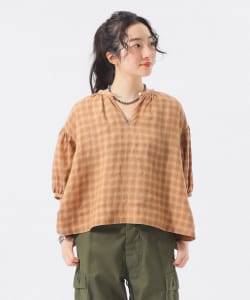 【+10%ポイントUP】リネン チェック スモック シャツ
