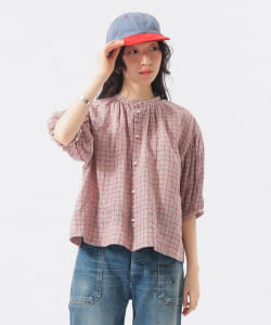 【+10%ポイントUP】リネン チェック スモック シャツ