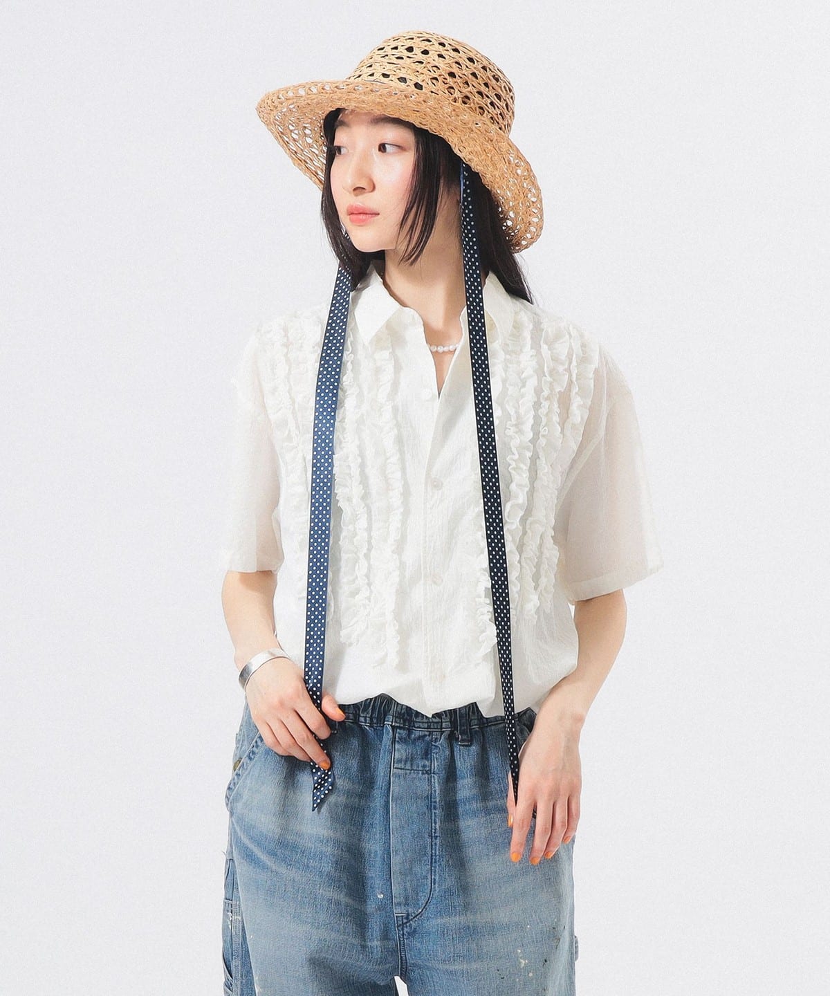 BEAMS BOY（ビームス ボーイ）ドビー フリル ショートスリーブ シャツ