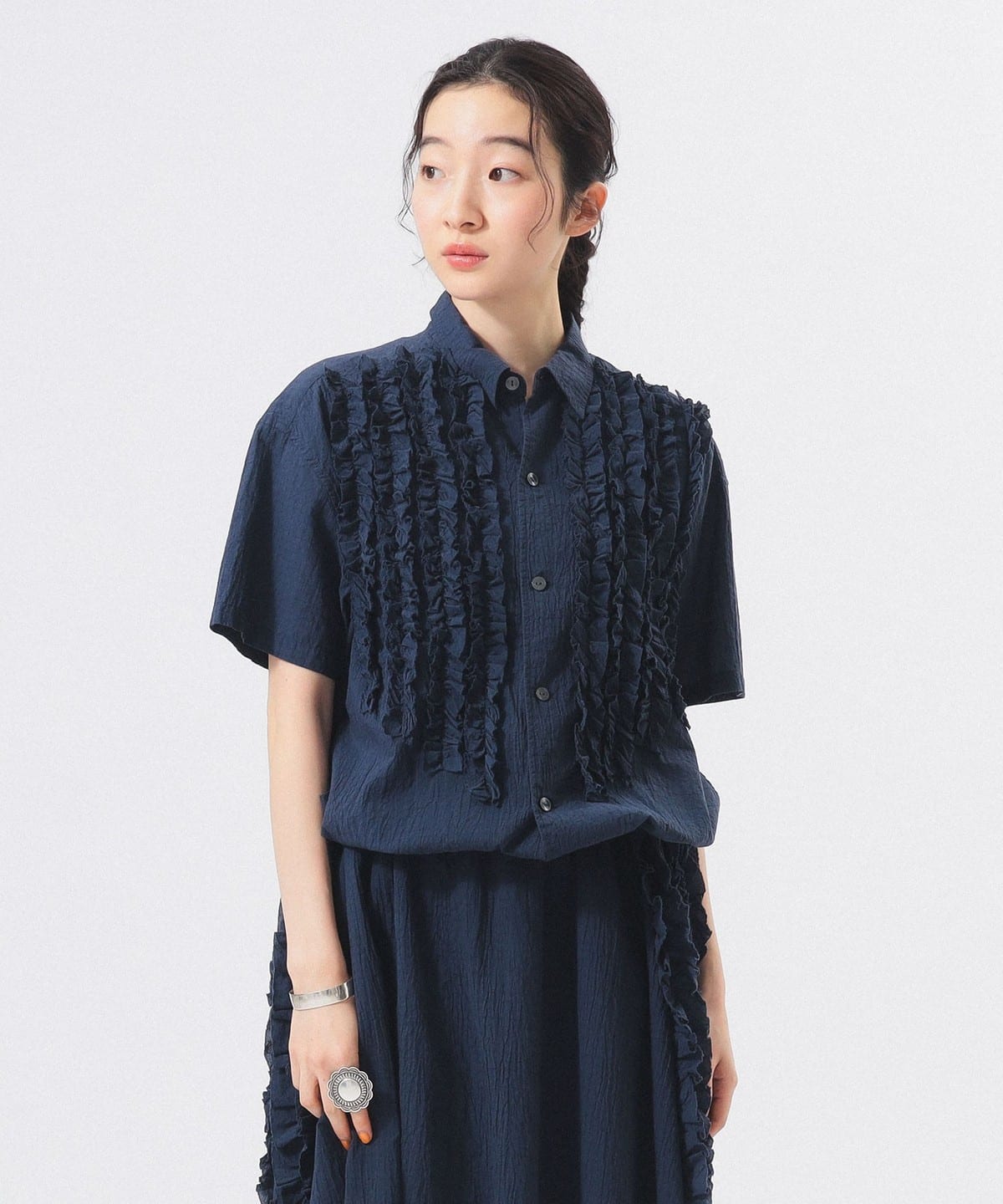 BEAMS BOY（ビームス ボーイ）ドビー フリル ショートスリーブ シャツ