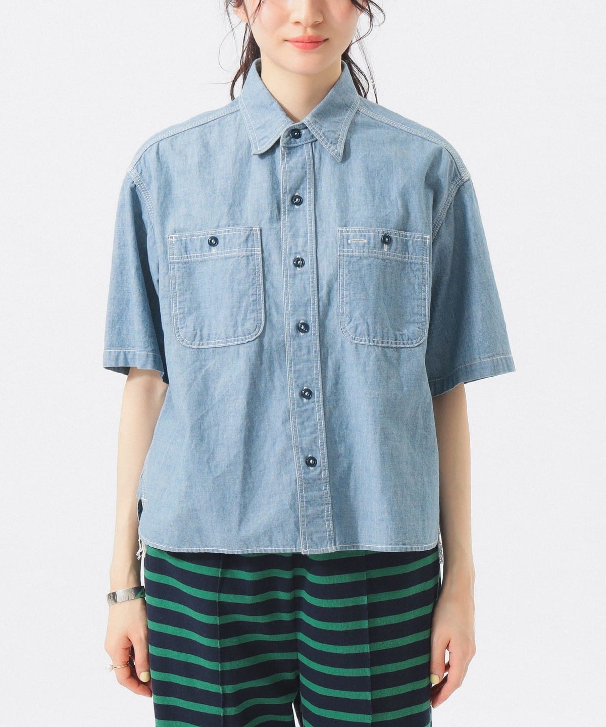 【未使用】BEAMS BOY シャツ シャンブレー ショートスリーブ レディース BEAMS BOY（ビームス ボーイ）シャンブレー ショートスリーブ（シャツ