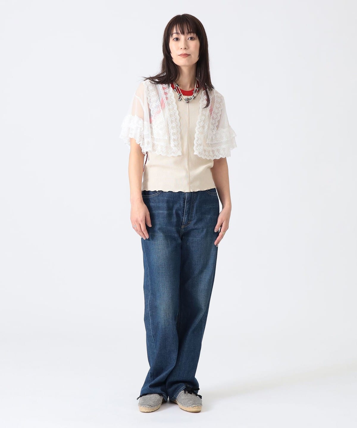 BEAMS - ビームス　レースボレロ　リバーシブル BEAMS JAPAN（ビームス ジャパン）〈WOMEN〉チュール レース ボレロ