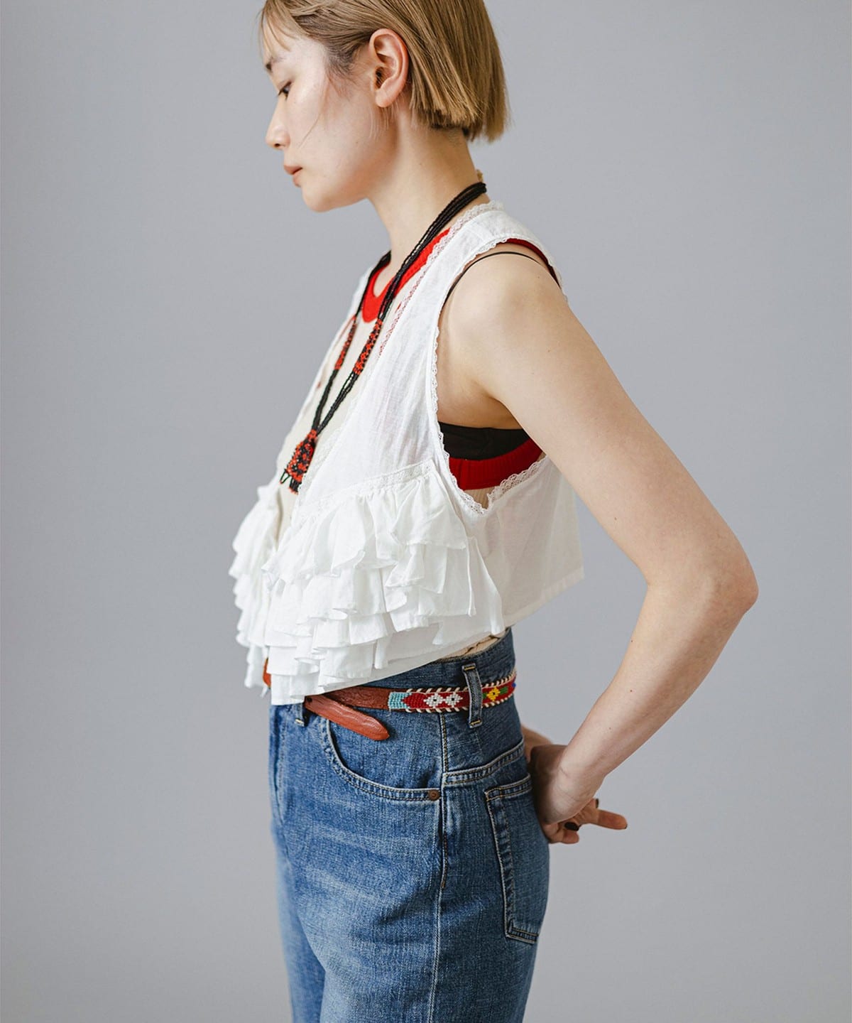 BEAMS JAPAN（ビームス ジャパン）〈WOMEN〉フリル ノースリーブ