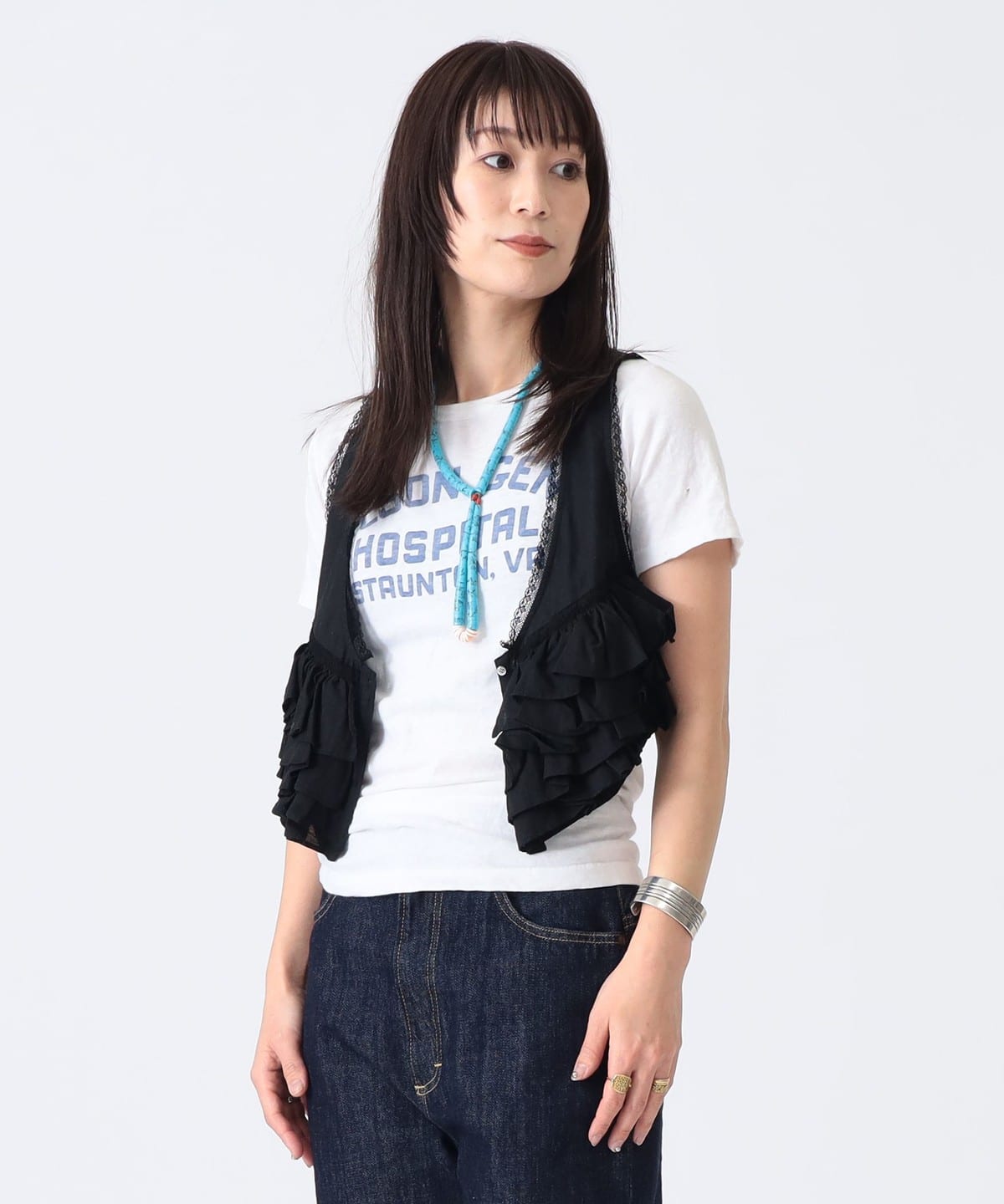 えみおわす　麻ノースリーブシャツ　arts&science BEAMS JAPAN（ビームス ジャパン）〈WOMEN〉フリル ノースリーブ