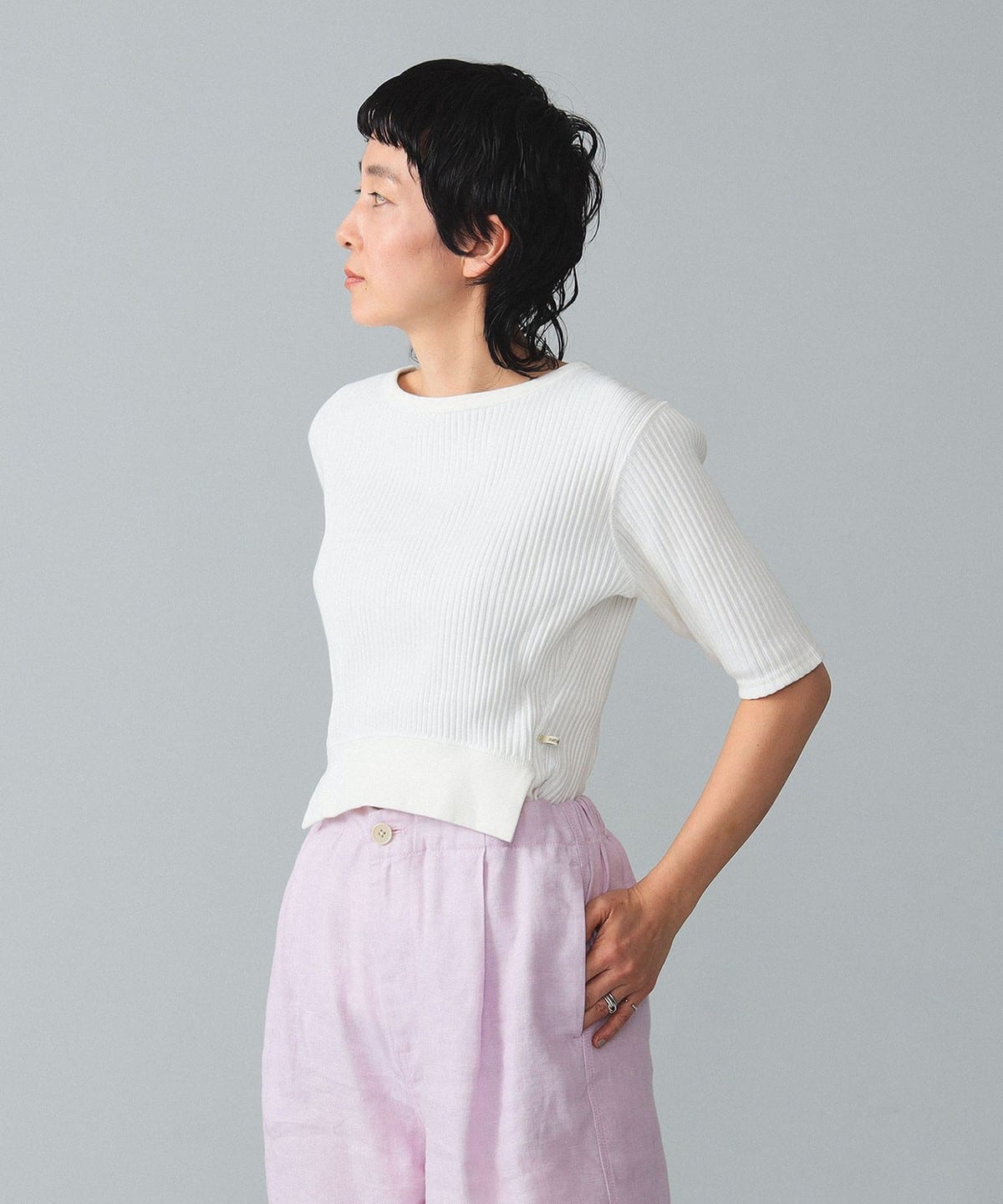 maturely マチュアリー / Rib Gimmick Short Sleeves Tシャツ・カットソー WOMEN WHITE ONE SIZE maturely マチュアリー / Rib Gimmick Short Sleeves Tシャツ・カットソー WOMEN WHITE ONE SIZE