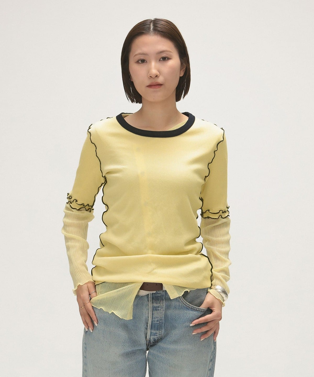 maturely マチュアリー / リブ トリム & メロー Tシャツ・カットソー WOMEN LEMON ONE SIZE maturely マチュアリー / リブ トリム & メロー Tシャツ・カットソー WOMEN LEMON ONE SIZE