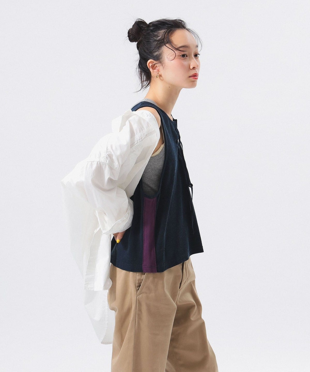 レース アップ タンクトップ Tシャツ・カットソー WOMEN NAVY ONE SIZE レース アップ タンクトップ Tシャツ・カットソー WOMEN NAVY ONE SIZE