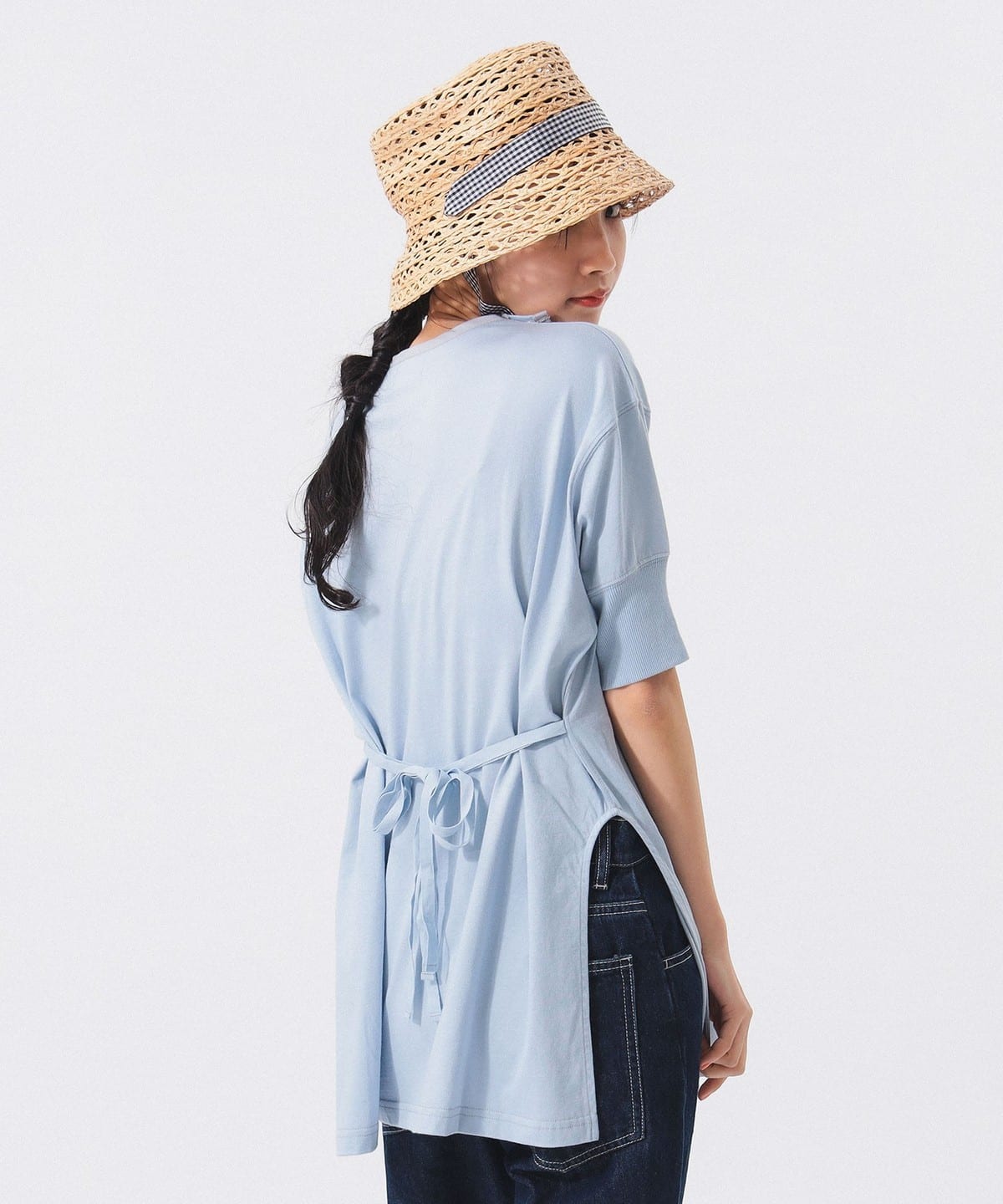 ミリタリー ヘンリーネック ショートスリーブ Tシャツ・カットソー WOMEN SAX ONE SIZE ミリタリー ヘンリーネック ショートスリーブ Tシャツ・カットソー WOMEN SAX ONE SIZE