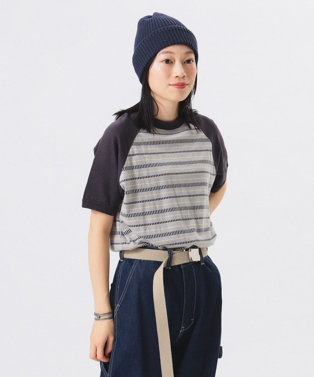ボーイ ジャカード ラグラン ショートスリーブ Tシャツ・カットソー WOMEN GREY ONE SIZE ボーイ ジャカード ラグラン ショートスリーブ Tシャツ・カットソー WOMEN GREY ONE SIZE
