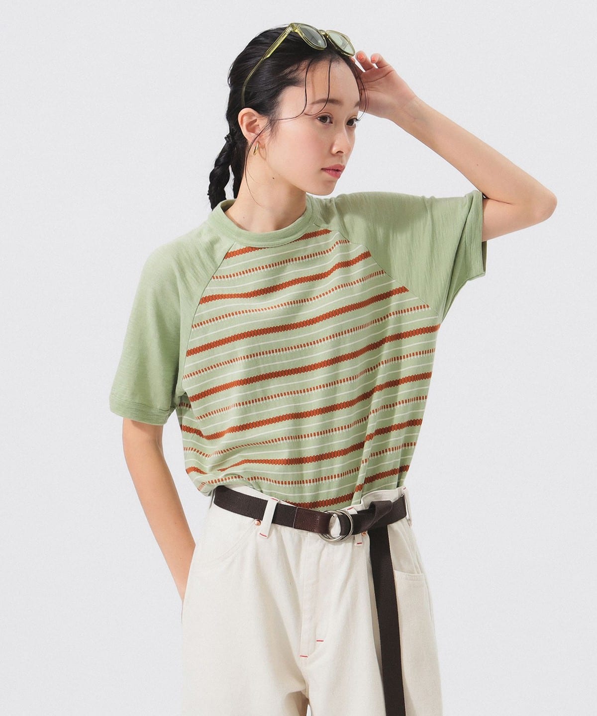 ボーイ ジャカード ラグラン ショートスリーブ Tシャツ・カットソー WOMEN MINT ONE SIZE ボーイ ジャカード ラグラン ショートスリーブ Tシャツ・カットソー WOMEN MINT ONE SIZE