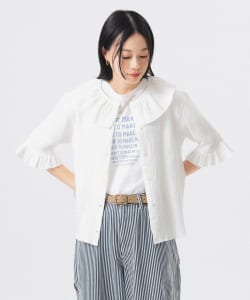 Jacquard Ruffle Gathered Short Sleeve
