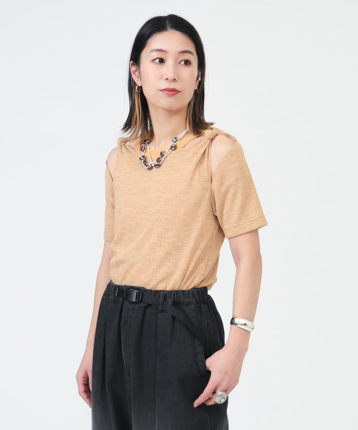 〈WOMEN〉リブ カットアウト Tシャツ Tシャツ・カットソー WOMEN ORANGE 0 〈WOMEN〉リブ カットアウト Tシャツ Tシャツ・カットソー WOMEN ORANGE 0