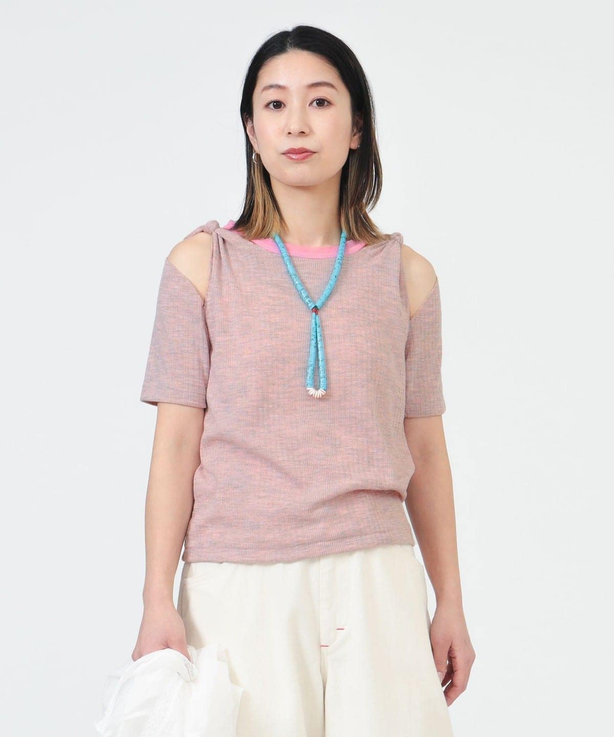 〈WOMEN〉リブ カットアウト Tシャツ Tシャツ・カットソー WOMEN PINK 0