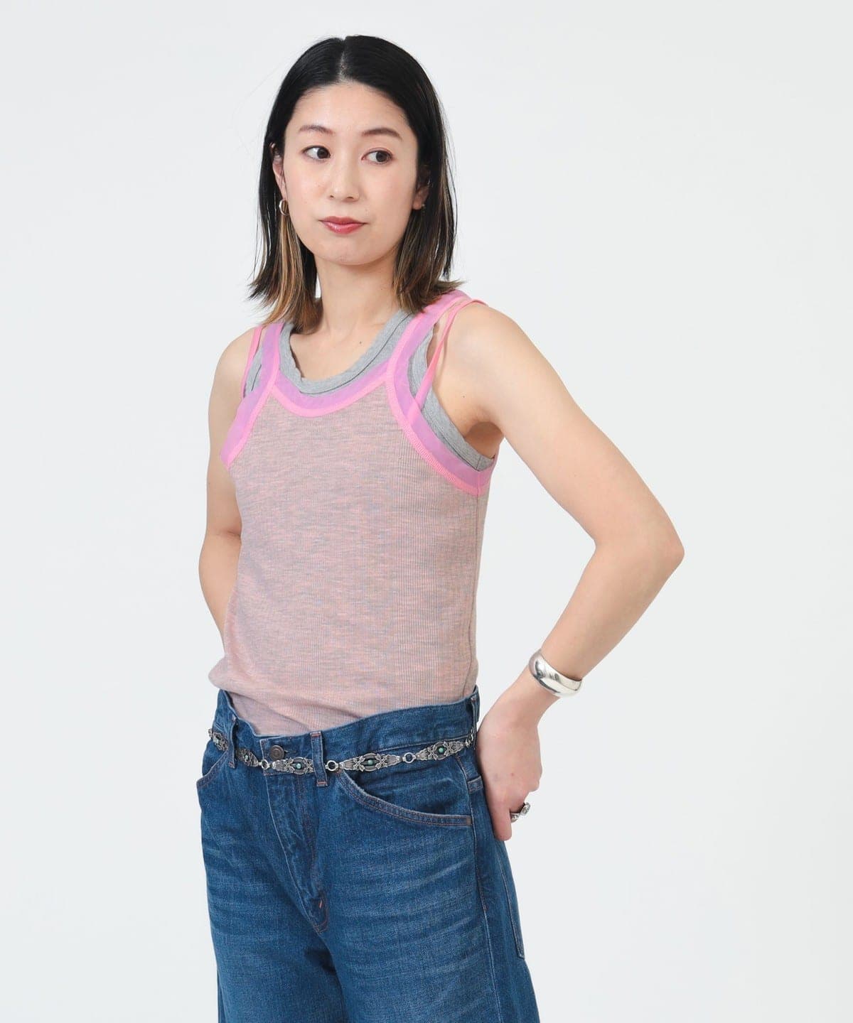 〈WOMEN〉リブ キャミ タンクトップ Tシャツ・カットソー WOMEN PINK 0