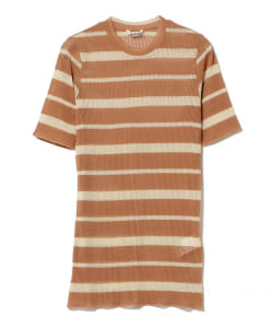 AURALEE / GIZA HARD TWIST SEE-THROUGH RIB BORDER TEE