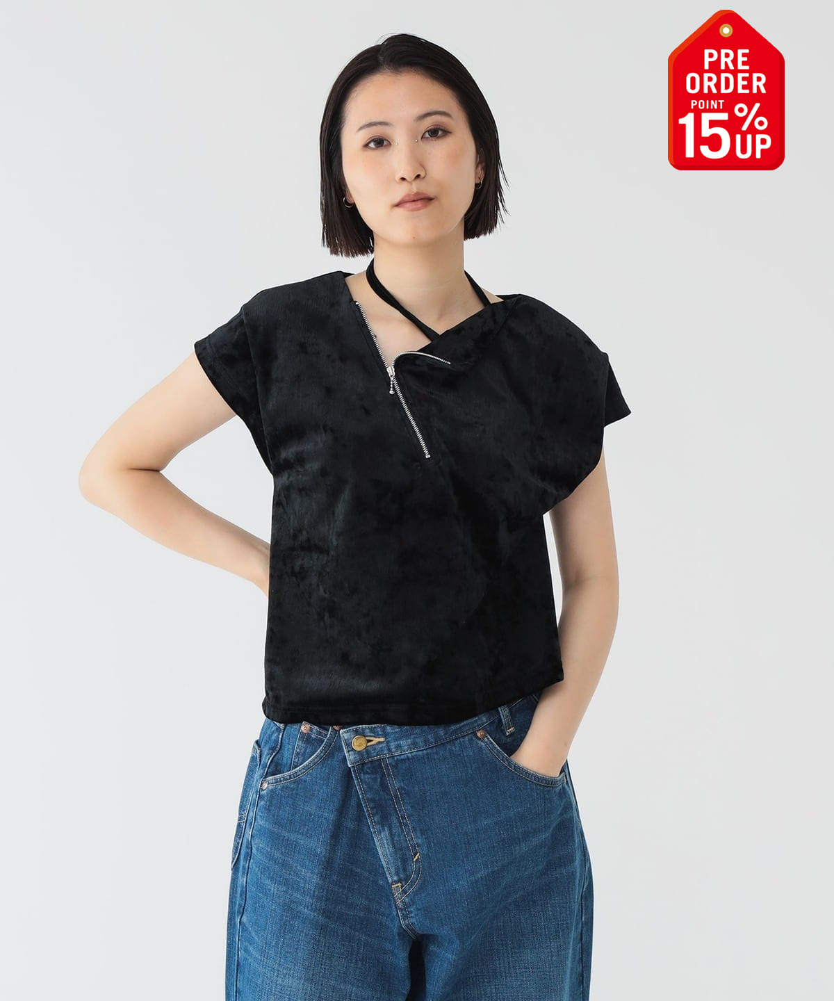 【+15%ポイントUP】maturely マチュアリー / ベロア ジッパー トップ Tシャツ・カットソー WOMEN BLACK 0 【+15%ポイントUP】maturely マチュアリー / ベロア ジッパー トップ Tシャツ・カットソー WOMEN BLACK 0