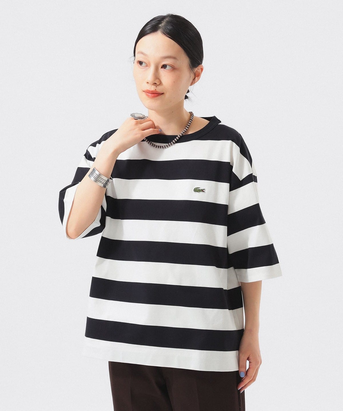 【WEB限定】【別注】LACOSTE ラコステ / ボーダー ショートスリーブ Tシャツ Tシャツ・カットソー WOMEN BLACK 36 【WEB限定】【別注】LACOSTE ラコステ / ボーダー ショートスリーブ Tシャツ Tシャツ・カットソー WOMEN BLACK 36