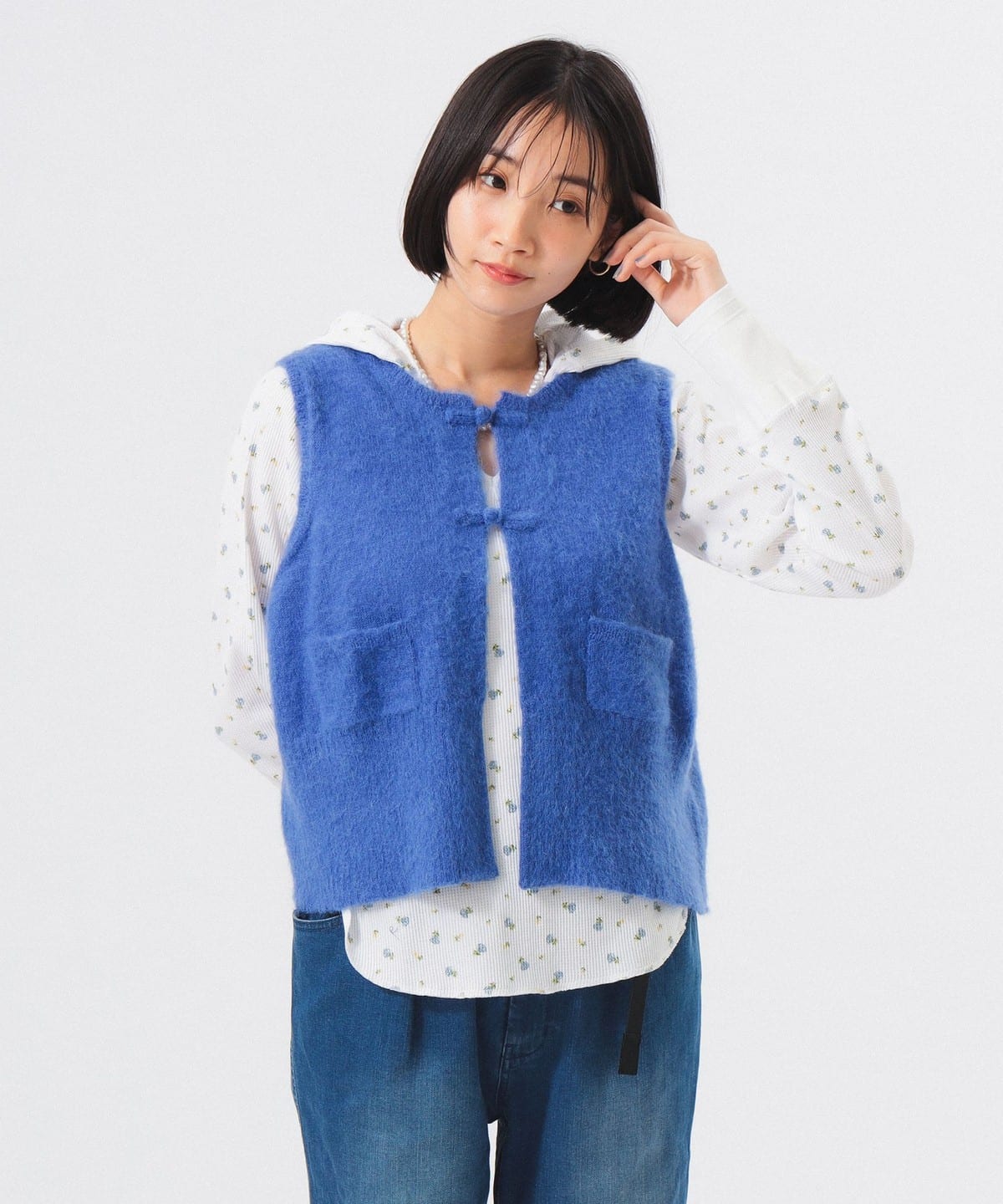 チャイナ ボタン ベスト トップス WOMEN BLUE 1 チャイナ ボタン ベスト トップス WOMEN BLUE 1