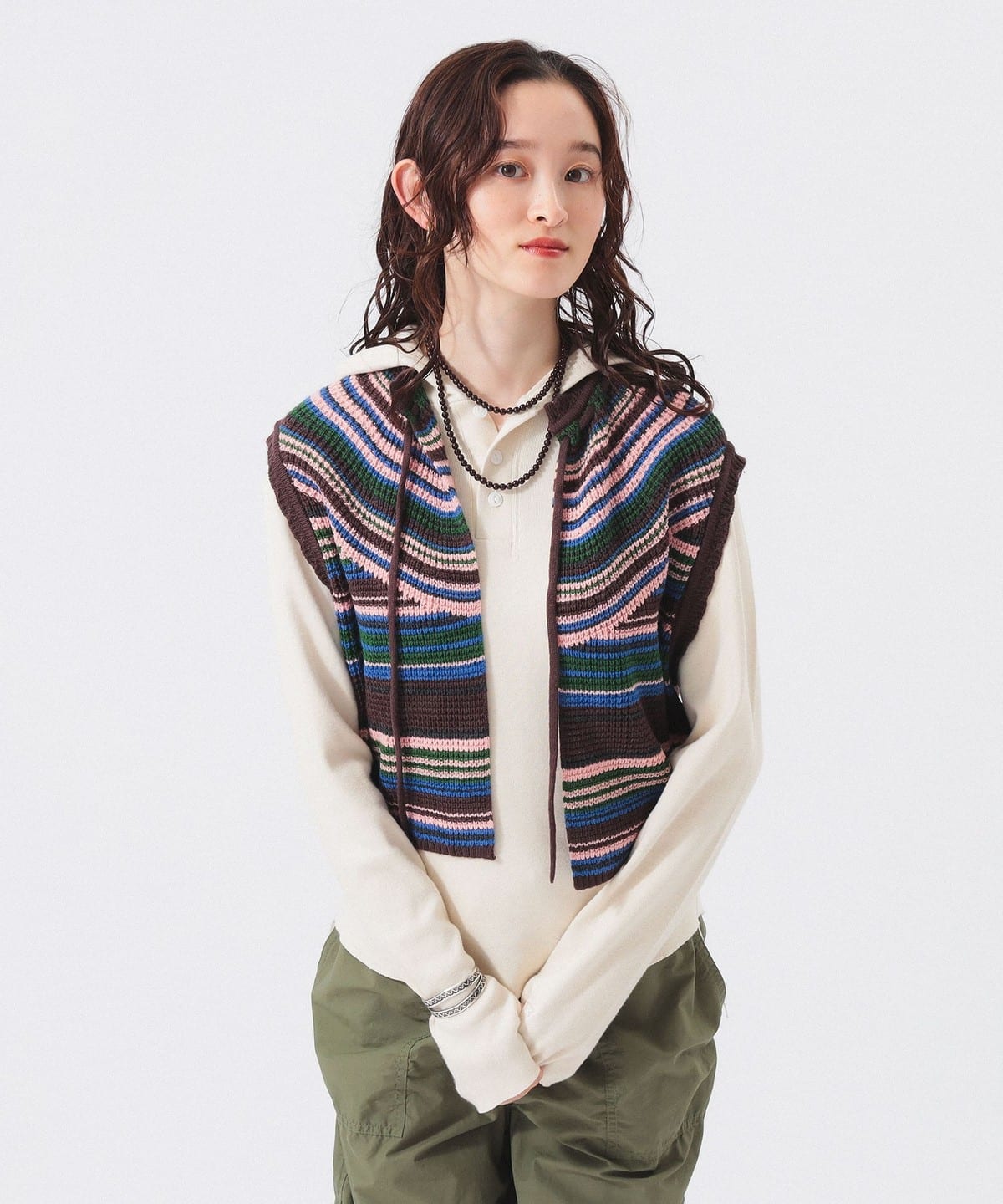 【+15%ポイントUP】マルチボーダー ベスト トップス WOMEN BROWN ONE SIZE 【+15%ポイントUP】マルチボーダー ベスト トップス WOMEN BROWN ONE SIZE
