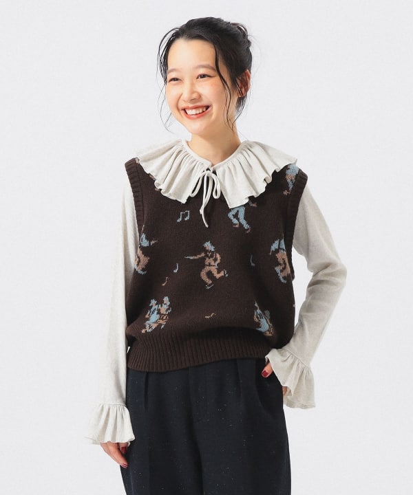 【+10%ポイントUP】ジャカード ニットベスト BEAMS STAFF：H159　Size：ONE SIZE