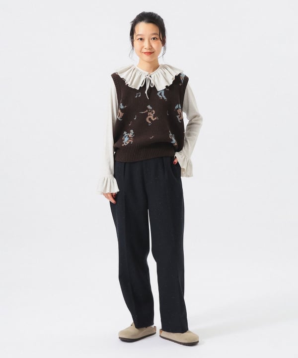 【+10%ポイントUP】ジャカード ニットベスト BEAMS STAFF：H159　Size：ONE SIZE