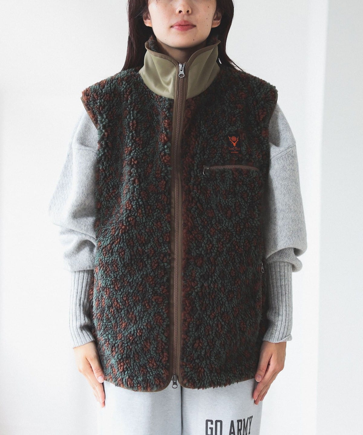 〇South2 West8 × BEAMS BOY / Special order Leopard Piping Vest
