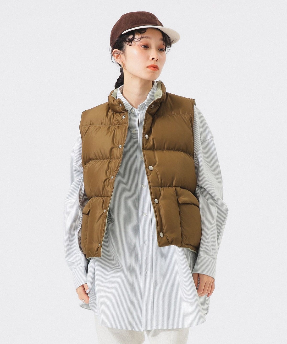 リバーシブル ダウン ベスト ブルゾン WOMEN BROWN ONE SIZE