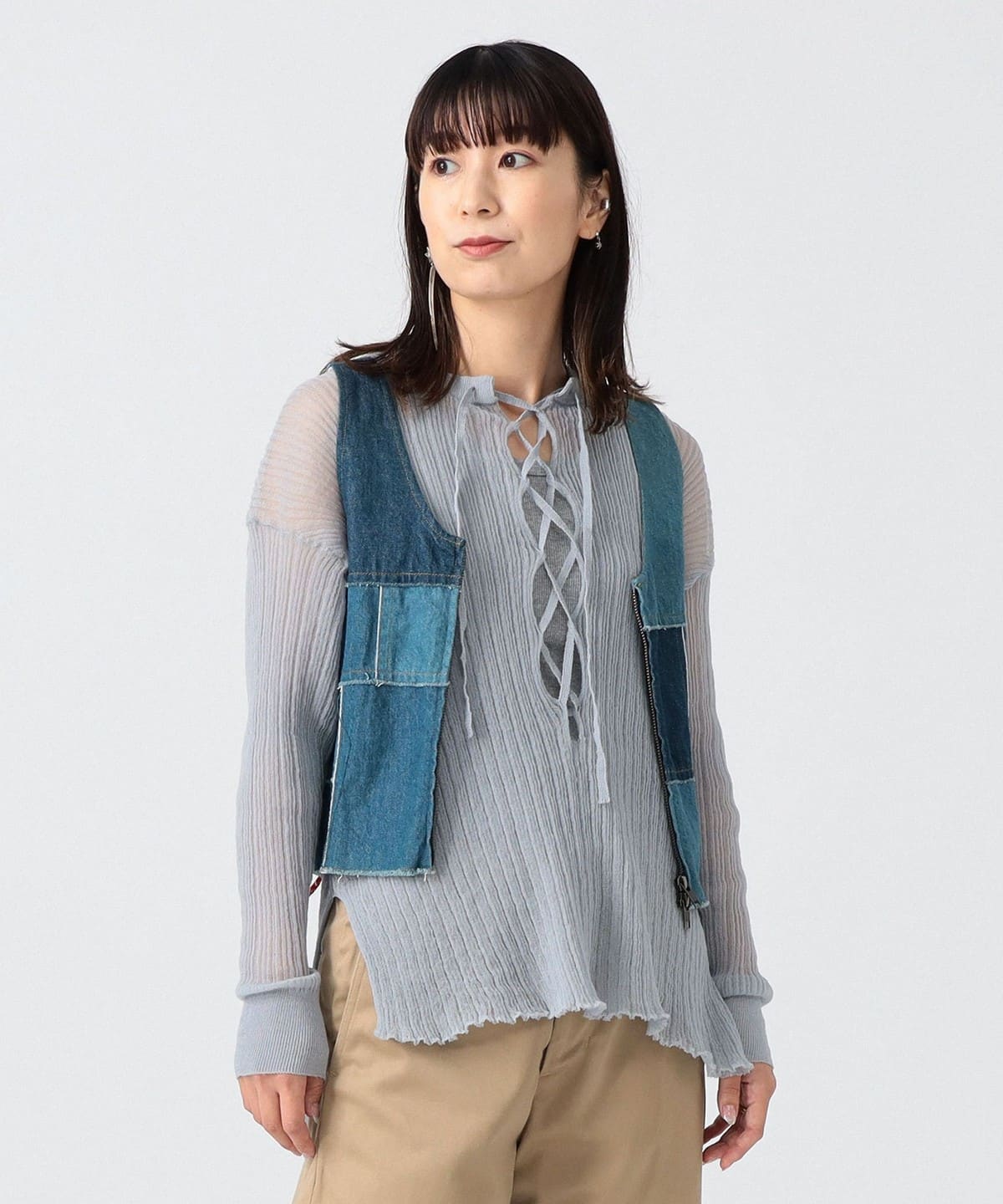 〈WOMEN〉デニム パッチワーク ベスト トップス WOMEN INDIGO 1 〈WOMEN〉デニム パッチワーク ベスト トップス WOMEN INDIGO 1