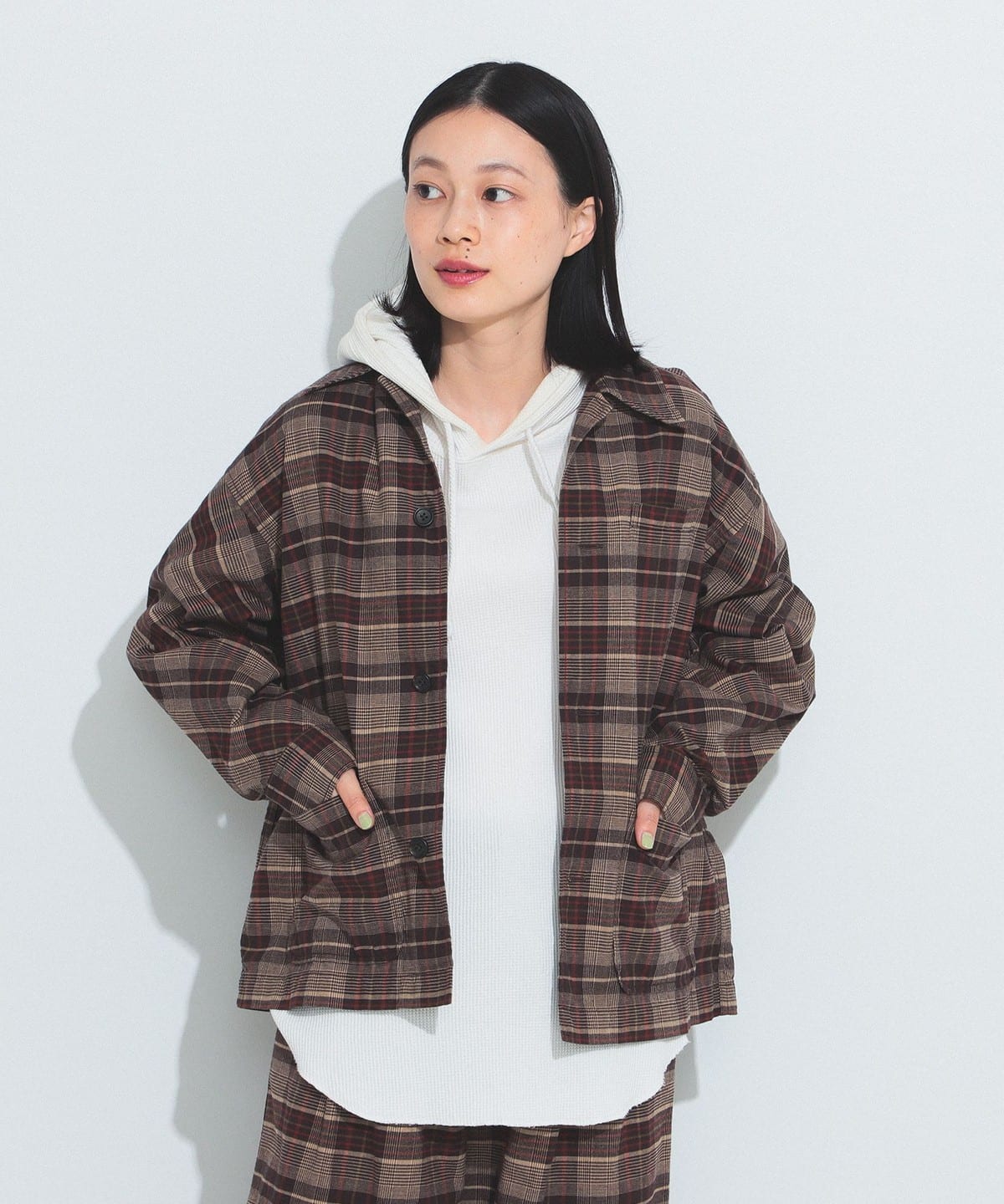 フランネル チェック オープンカラー シャツ シャツ・ブラウス WOMEN BROWN CHECK ONE SIZE フランネル チェック オープンカラー シャツ シャツ・ブラウス WOMEN BROWN CHECK ONE SIZE