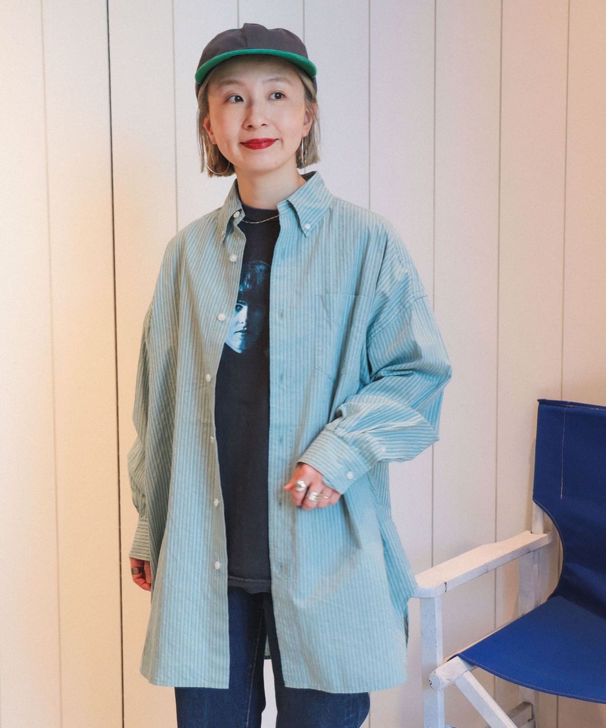 ストライプ 長袖 ビッグボタンシャツ ストライプ 長袖 ビッグボタンシャツ