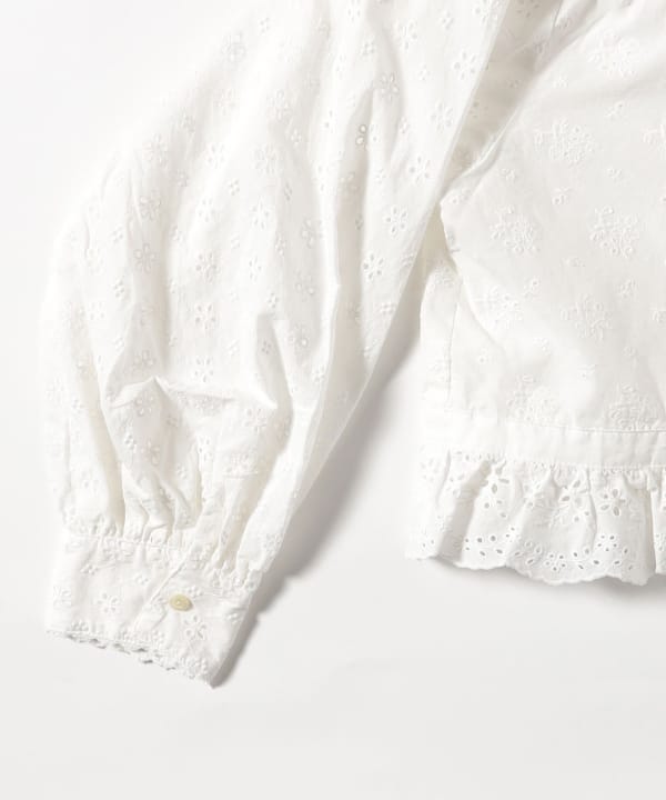 美品ビームスボーイ　フリルシャツ　ブラウス　刺繍　白　ギャザー　カットワーク　綿 美品ビームスボーイ フリルシャツ ブラウス 刺繍 白 ギャザー
