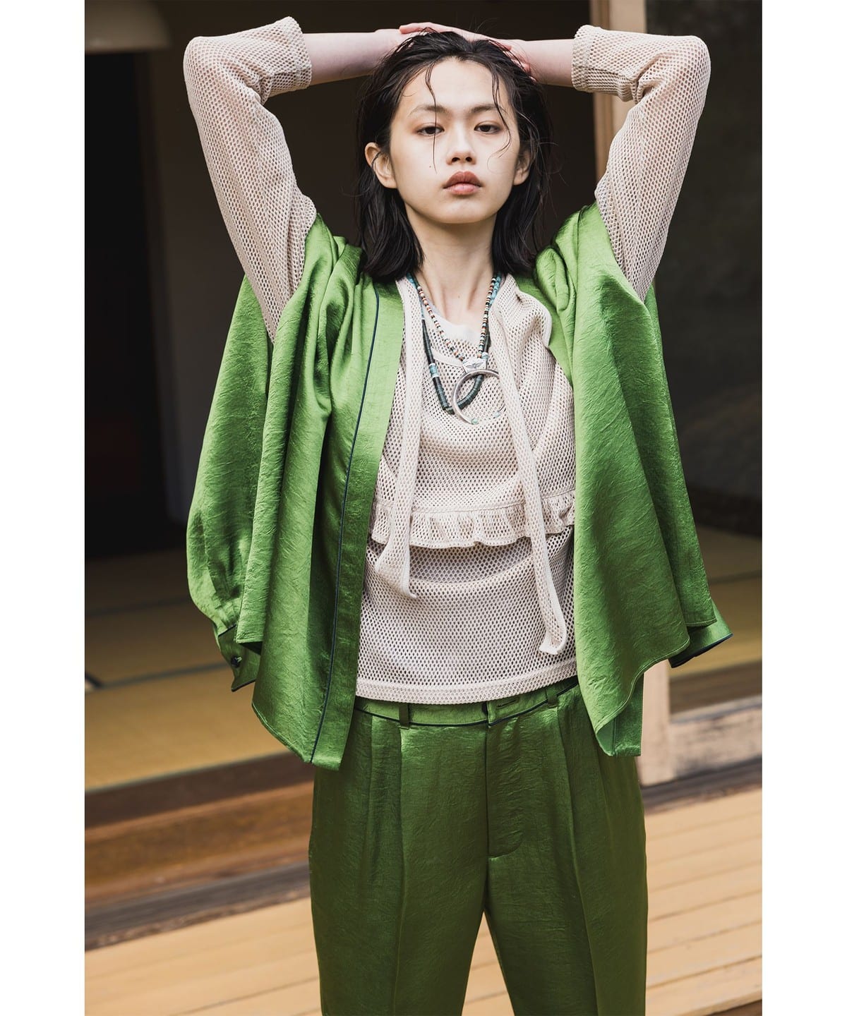 〈WOMEN〉ノーカラー シャツ シャツ・ブラウス WOMEN GREEN ONE SIZE 〈WOMEN〉ノーカラー シャツ シャツ・ブラウス WOMEN GREEN ONE SIZE