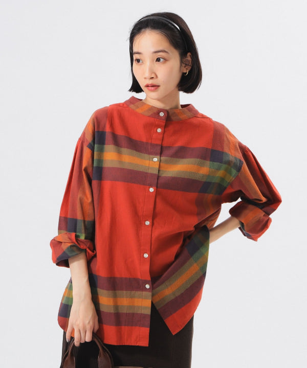新品 BEAMS BOY リボン タータンチェック ネルシャツ ブラウス BEAMS BOY（ビームス ボーイ）ビッグ タータン バスク シャツ（シャツ