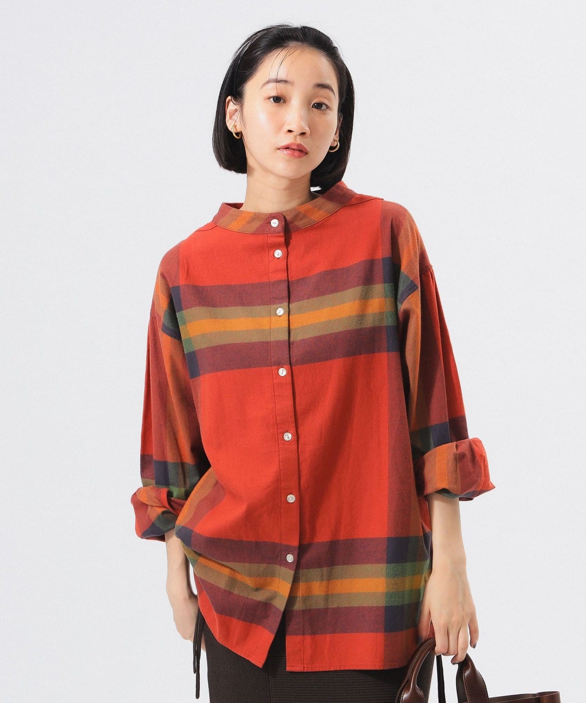 ビッグ タータン バスク シャツ シャツ・ブラウス WOMEN ORANGE ONE SIZE ビッグ タータン バスク シャツ シャツ・ブラウス WOMEN ORANGE ONE SIZE