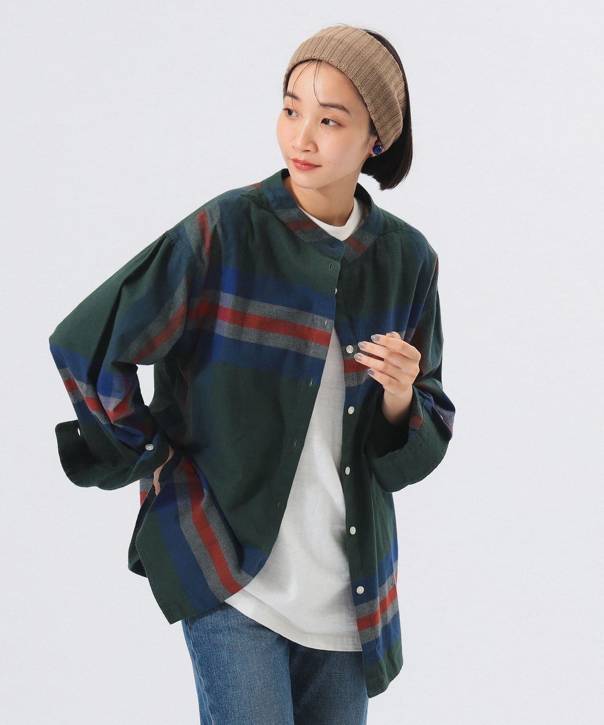 ビッグ タータン バスク シャツ シャツ・ブラウス WOMEN DARK. GREEN ONE SIZE ビッグ タータン バスク シャツ シャツ・ブラウス WOMEN DARK. GREEN ONE SIZE