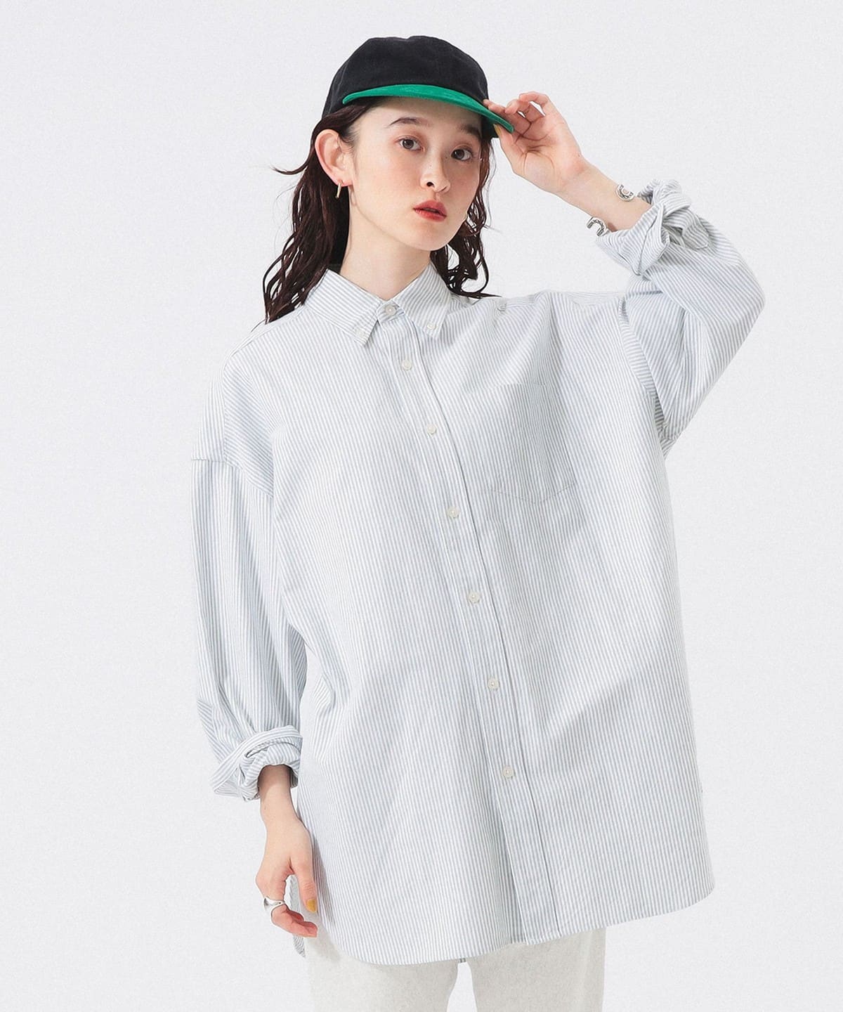 ビッグ ボタンダウン シャツ シャツ・ブラウス WOMEN GREEN 1 ビッグ ボタンダウン シャツ シャツ・ブラウス WOMEN GREEN 1