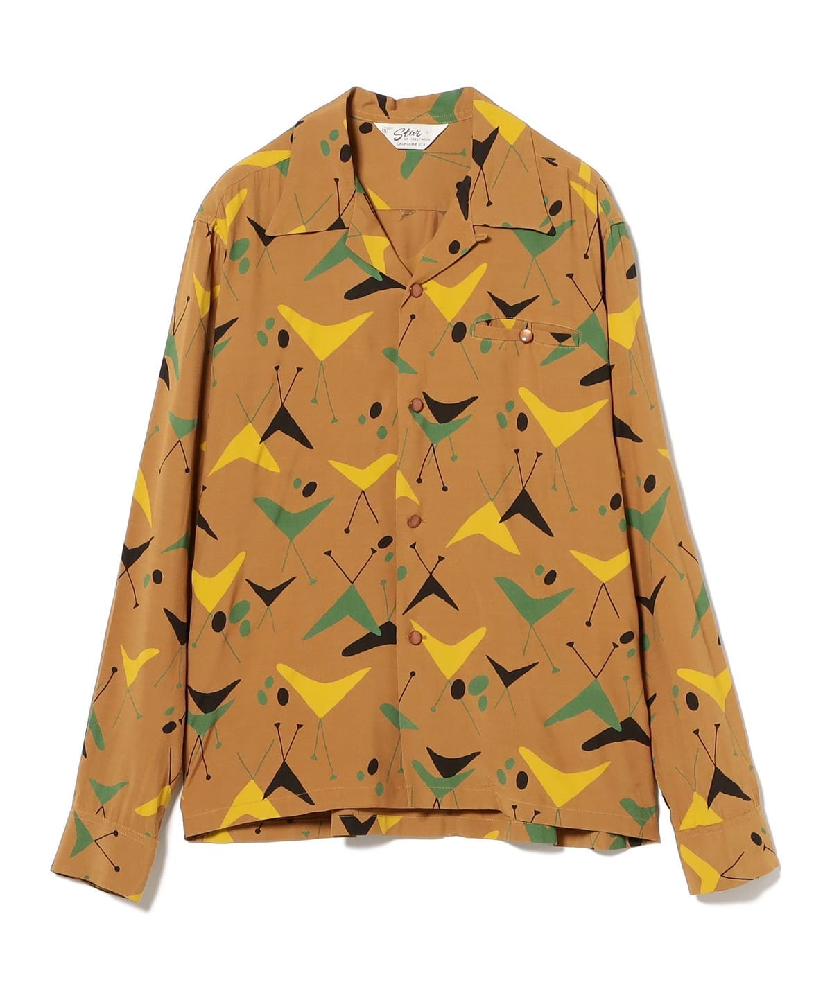 STAR OF HOLLYWOOD スター オブ ハリウッド / HIGH DENSITY RAYON OPEN SHIRT "ATOMIC" LONG SLEEVE シャツ・ブラウス WOMEN BROWN S STAR OF HOLLYWOOD スター オブ ハリウッド / HIGH DENSITY RAYON OPEN SHIRT "ATOMIC" LONG SLEEVE シャツ・ブラウス WOMEN BROWN S