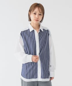 maturely / ストライプ アンド ソリッド カットオフ ロングスリーブ シャツ